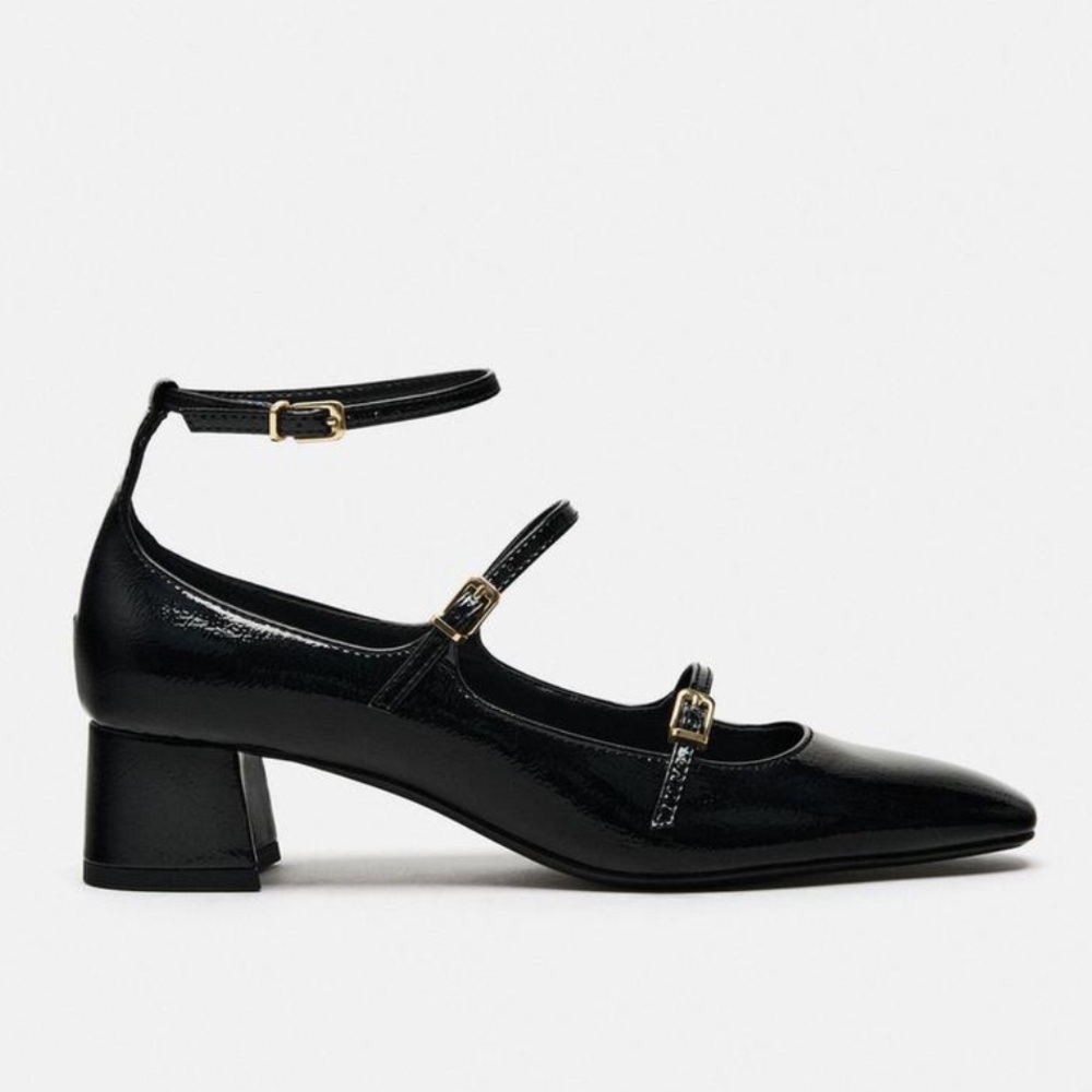 Zara Strappy Heeled Mary Jane’s | Black | US 7.5 | EUR 38